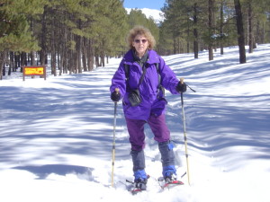 Janda snowshoeing in new powder in the Flagstaff, Arizona, area.